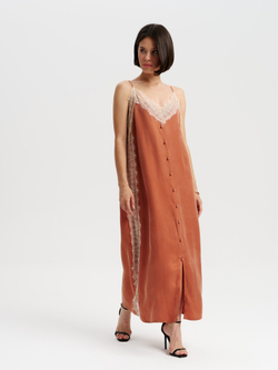 Платье из мокрого шелка с кружевом "MAPLE LACE"