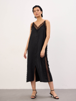 Платье из мокрого шелка с кружевом "BLACK LACE"