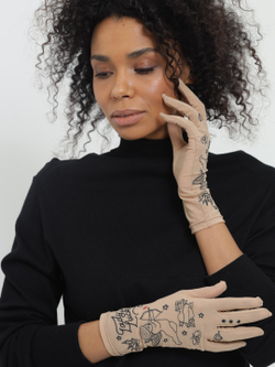 Перчатки женские с вышивкой из сетки "ANGEL"