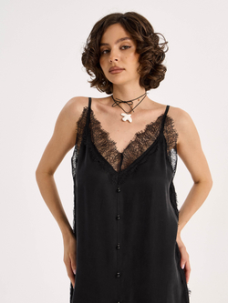Платье из мокрого шелка с кружевом "BLACK LACE"