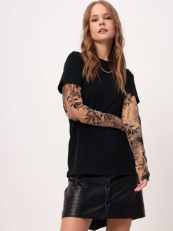 Футболка женская tattoo long " BLACK FACE "