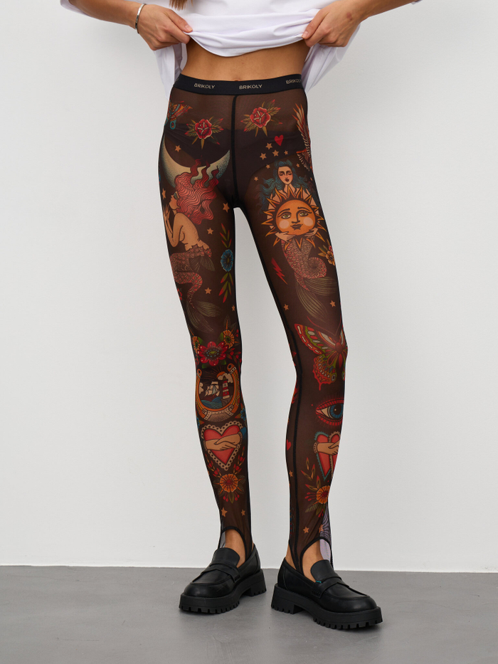 Леггинсы женские с тату принтом "BLACK OLD"