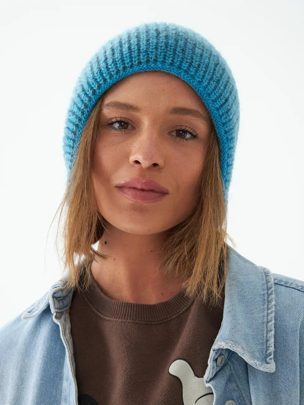 Шапка женская двусторонняя "BROWN BLUE LISSE"