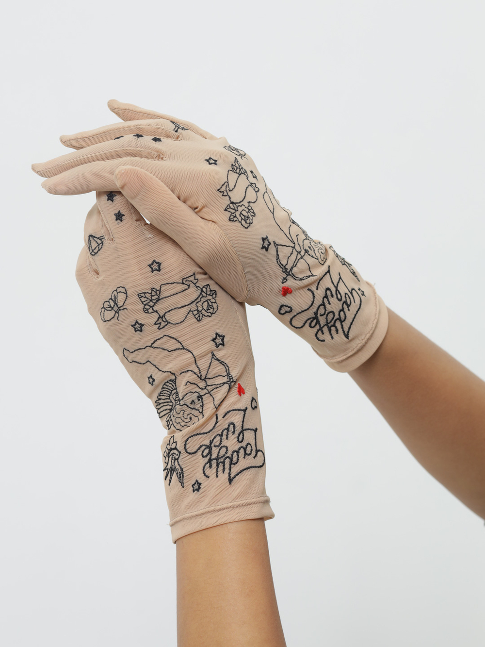 Перчатки женские с вышивкой из сетки "ANGEL"