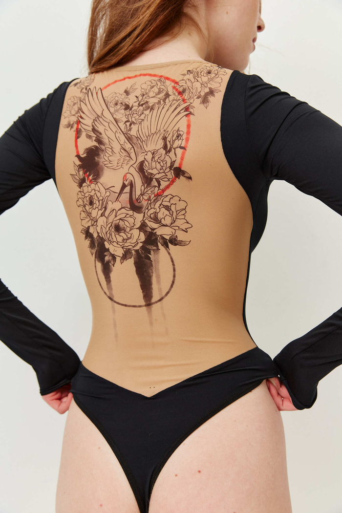 Боди черный c открытой спиной "CRANE"