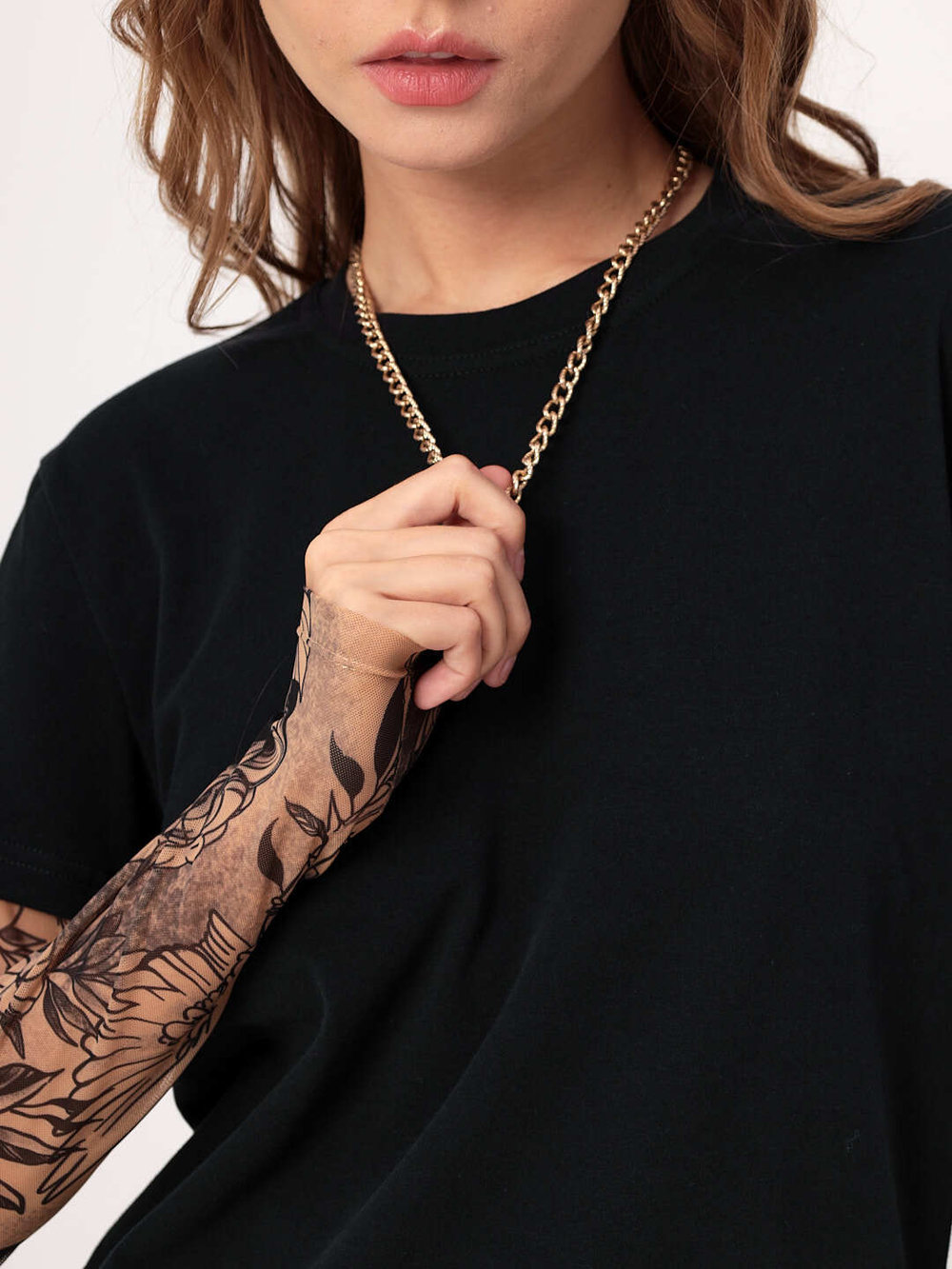 Футболка женская tattoo long " BLACK FACE "
