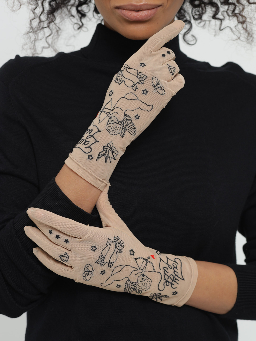 Перчатки женские с вышивкой из сетки "ANGEL"