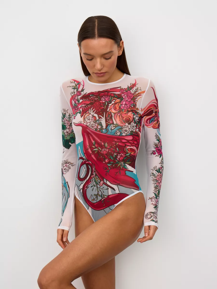 Боди женское с длинным рукавом "FLOR DRAGON"