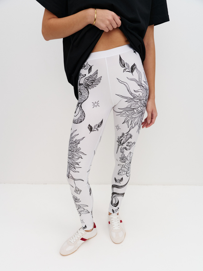 Леггинсы женские с тату "WHITE FOX"