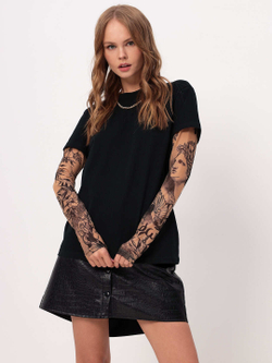 Футболка женская tattoo long " BLACK FACE "