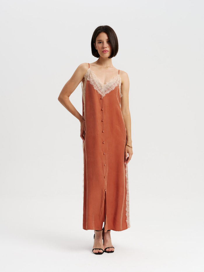 Платье из мокрого шелка "AUTUMN LACE"