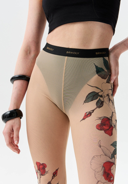 Леггинсы женские с тату принтом "TATTOO ROSE"