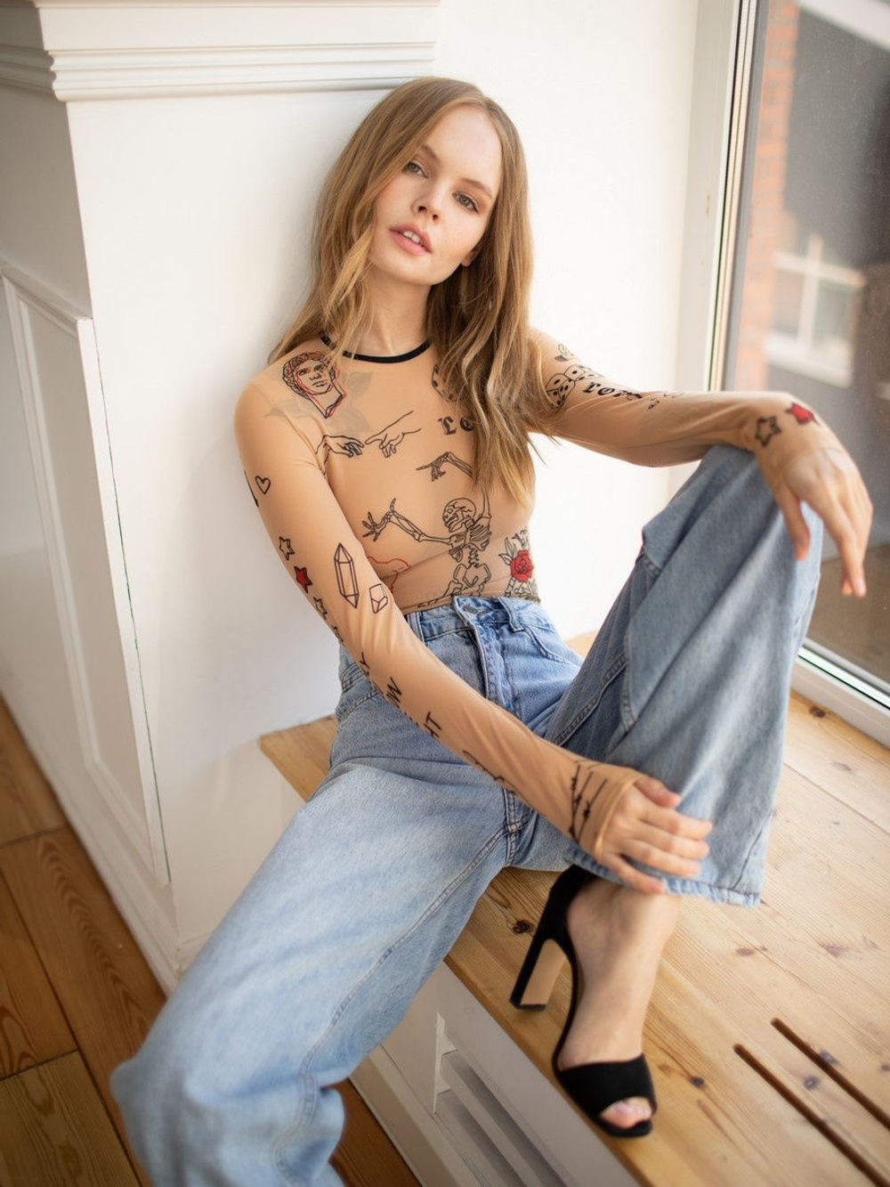 Боди женское с длинным рукавом "TATTOO"